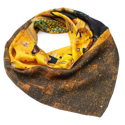 Šátek - zlato-hnědý Klimt - Polibek - 1