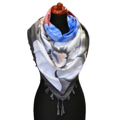 Maxi šátek - šedobílý se vzorem - 1
