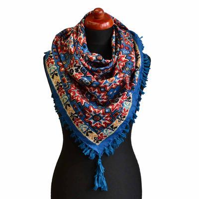 Velký šátek 69pl006-30.20 - modročervený s geometrickým vzorem - 1