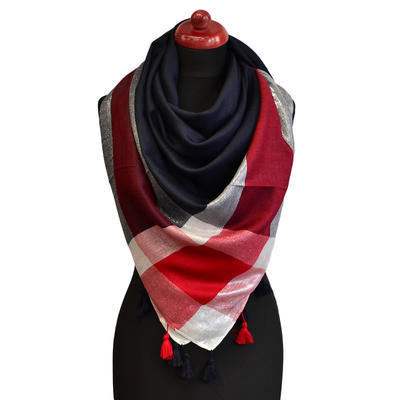 Velký šátek - modročervená lesklá kostka - 1