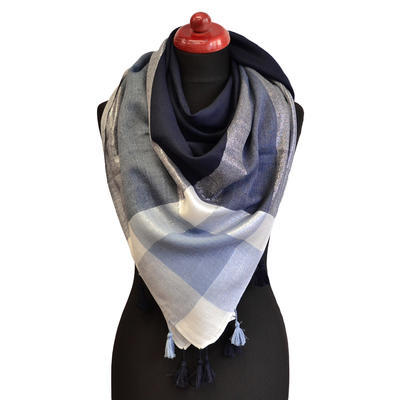 Velký šátek - modrobílá lesklá kostka - 1