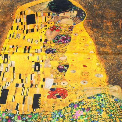 Šátek - zlato-hnědý Klimt - Polibek - 2