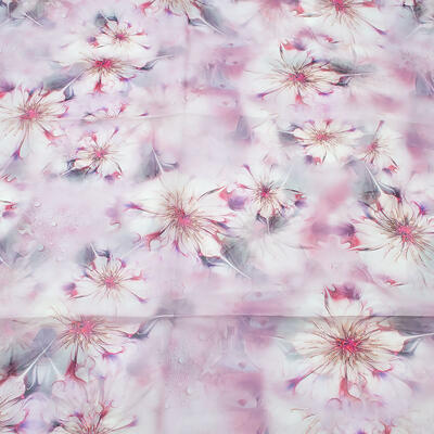 Šála vzdušná - bílo-fialová s květy - 2