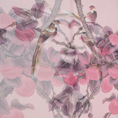 Šála vzdušná - růžová s květy - 2