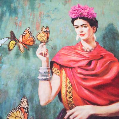 Maxi šála oboustranná - zeleno-barevná, Frida Kahlo - 2
