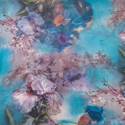 Šála klasická - modro-fialová s květy - 2