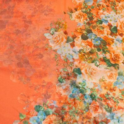 Šála vzdušná - oranžová s květy - 2