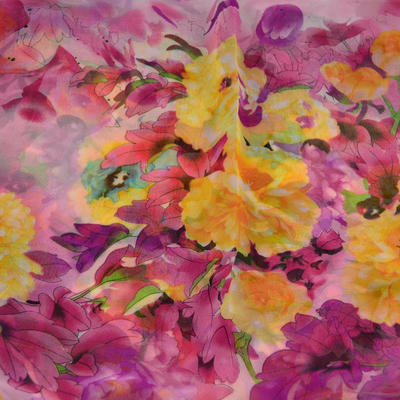 Šála vzdušná - fialová s květy - 2