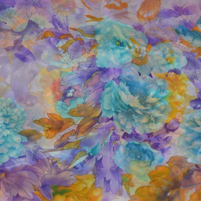 Šála vzdušná - fialová s květy - 2