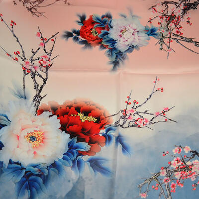 Šátek hebký - růžovo-modrý s květy - 2