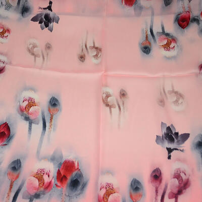 Šátek hebký - růžový s květy - 2