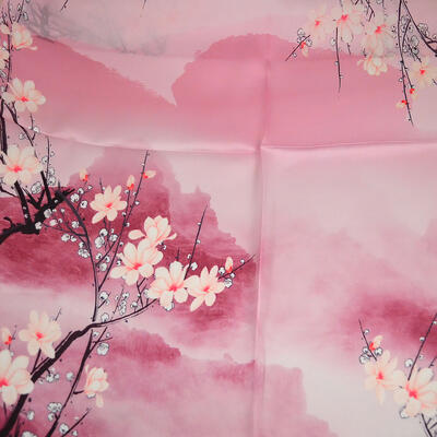 Šátek hebký - růžový s květy - 2